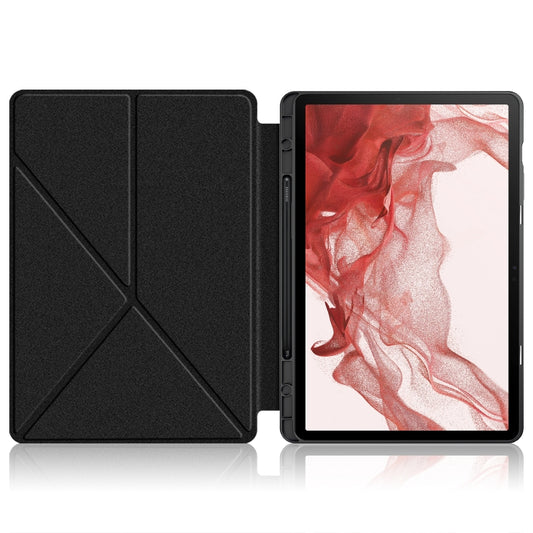 For Samsung Galaxy Tab S9+ Cloth Texture Multi-folding Horizontal Flip Leather Tablet Case(Black) by buy2fix
