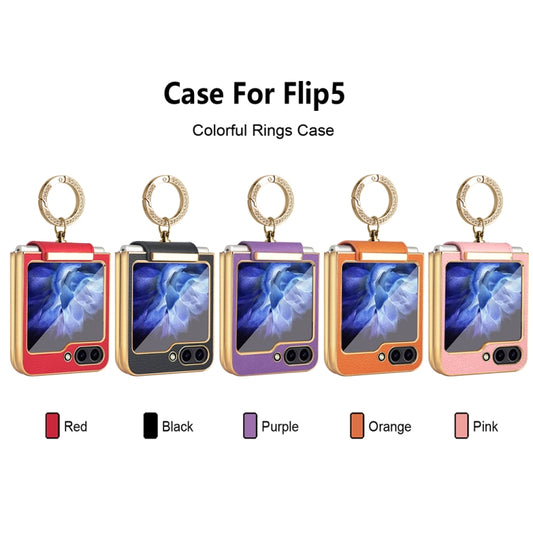 For Samsung Galaxy Z Flip5 Colorful PU Phone Case with Ring Holder(Purple) - Galaxy Z Flip5 Cases by buy2fix | Online Shopping UK | buy2fix