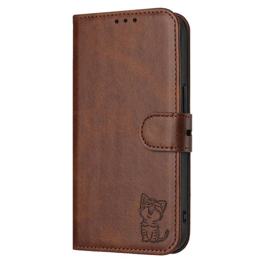 For iPhone Air Embossed Happy Cat Pattern Flip Leather Phone Case(Brown) - iPhone Air Cases by buy2fix | Online Shopping UK | buy2fix