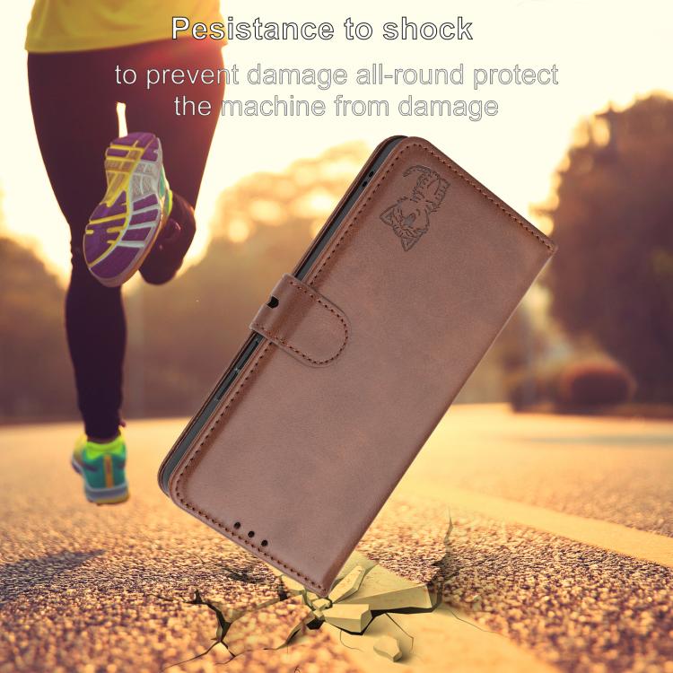 For iPhone Air Embossed Happy Cat Pattern Flip Leather Phone Case(Brown) - iPhone Air Cases by buy2fix | Online Shopping UK | buy2fix