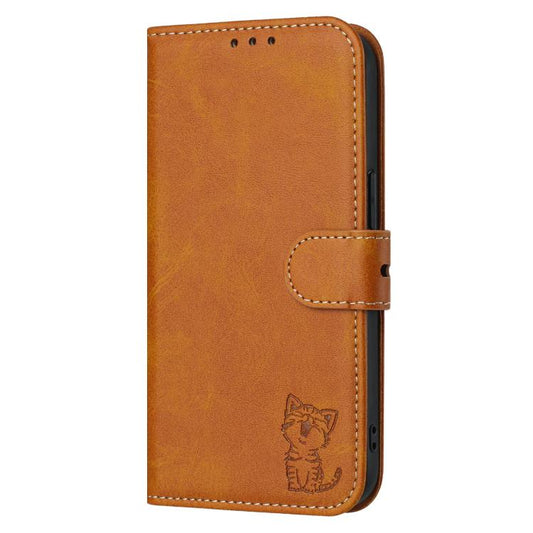 For iPhone Air Embossed Happy Cat Pattern Flip Leather Phone Case(Yellow) - iPhone Air Cases by buy2fix | Online Shopping UK | buy2fix