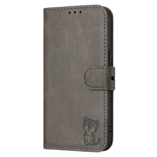 For iPhone Air Embossed Happy Cat Pattern Flip Leather Phone Case(Grey) - iPhone Air Cases by buy2fix | Online Shopping UK | buy2fix
