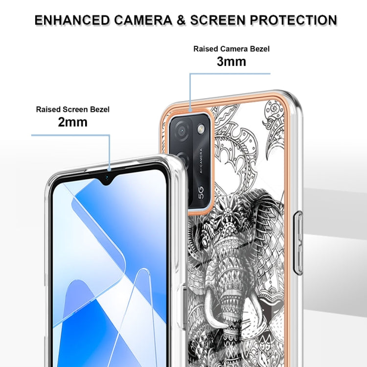 For OPPO A55 5G / A53s 5G / A54 4G Electroplating Marble Dual-side IMD Phone Case(Totem Elephant) by buy2fix