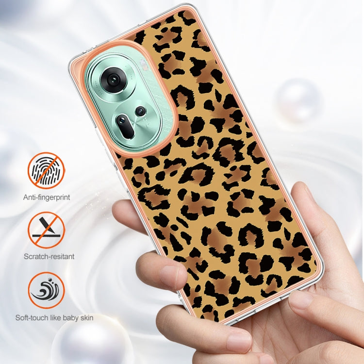 For OPPO Reno11 5G Global Electroplating Marble Dual-side IMD Phone Case(Leopard Print) by buy2fix