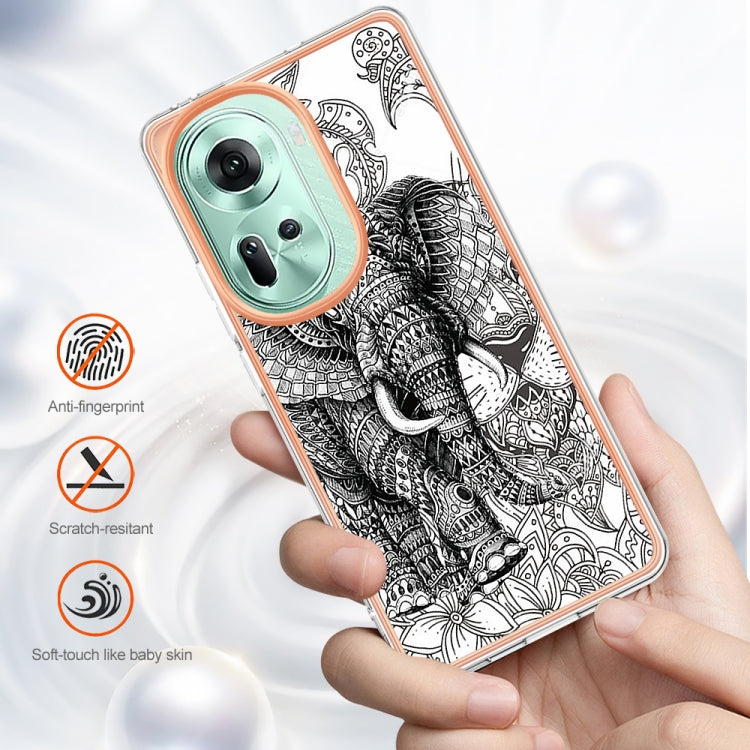 For OPPO Reno11 5G Global Electroplating Marble Dual-side IMD Phone Case(Totem Elephant) by buy2fix