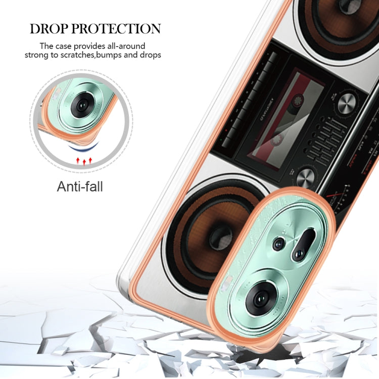 For OPPO Reno11 5G Global Electroplating Marble Dual-side IMD Phone Case(Retro Radio) - OPPO Cases by buy2fix | Online Shopping UK | buy2fix