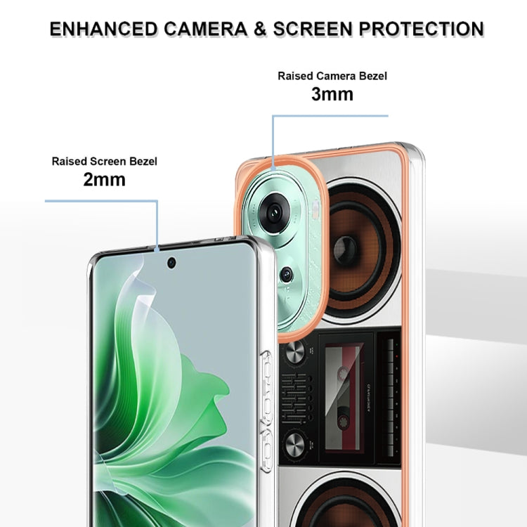For OPPO Reno11 5G Global Electroplating Marble Dual-side IMD Phone Case(Retro Radio) - OPPO Cases by buy2fix | Online Shopping UK | buy2fix