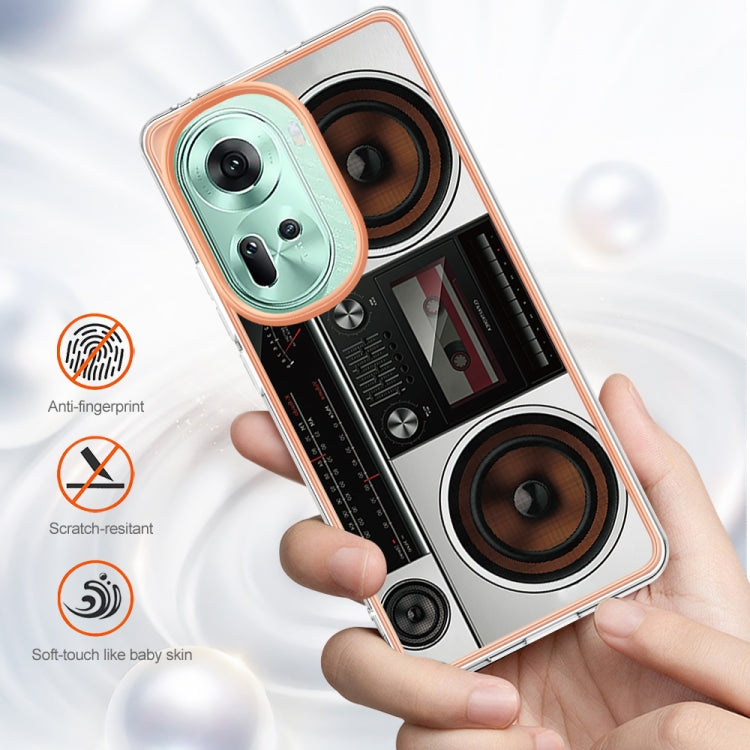 For OPPO Reno11 5G Global Electroplating Marble Dual-side IMD Phone Case(Retro Radio) - OPPO Cases by buy2fix | Online Shopping UK | buy2fix