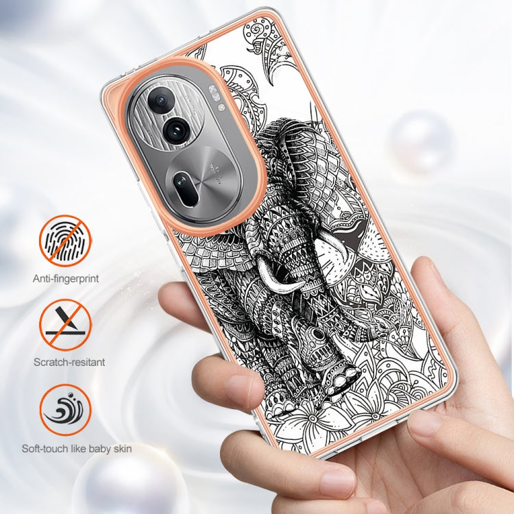 For OPPO Reno11 Pro 5G Global Electroplating Marble Dual-side IMD Phone Case(Totem Elephant) by buy2fix