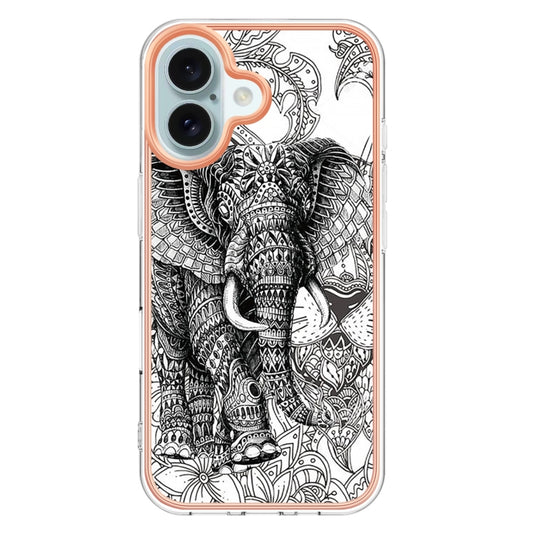 For iPhone 16 Plus Electroplating Marble Dual-side IMD Phone Case(Totem Elephant) by buy2fix