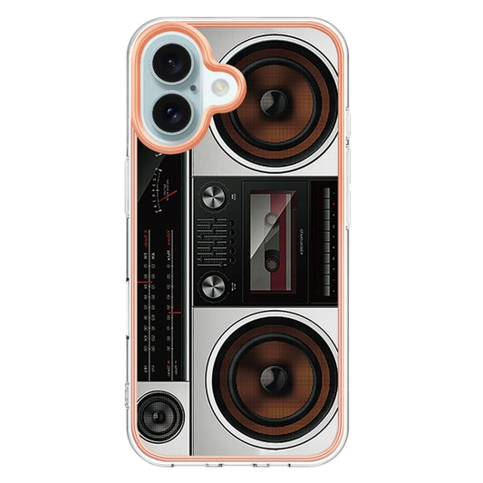 For iPhone 16 Plus Electroplating Marble Dual-side IMD Phone Case(Retro Radio) by buy2fix