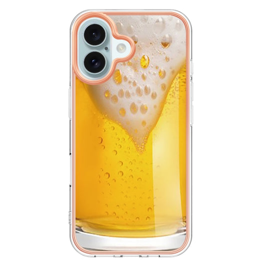 For iPhone 16 Plus Electroplating Marble Dual-side IMD Phone Case(Draft Beer) by buy2fix