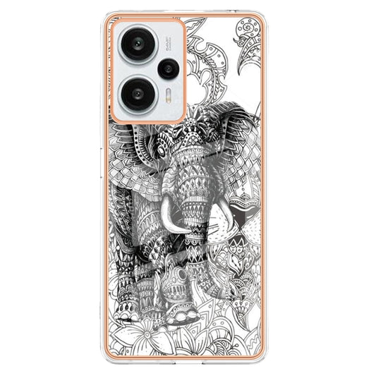 For Xiaomi Poco F5 / Redmi Note 12 Turbo Electroplating Marble Dual-side IMD Phone Case(Totem Elephant) by buy2fix