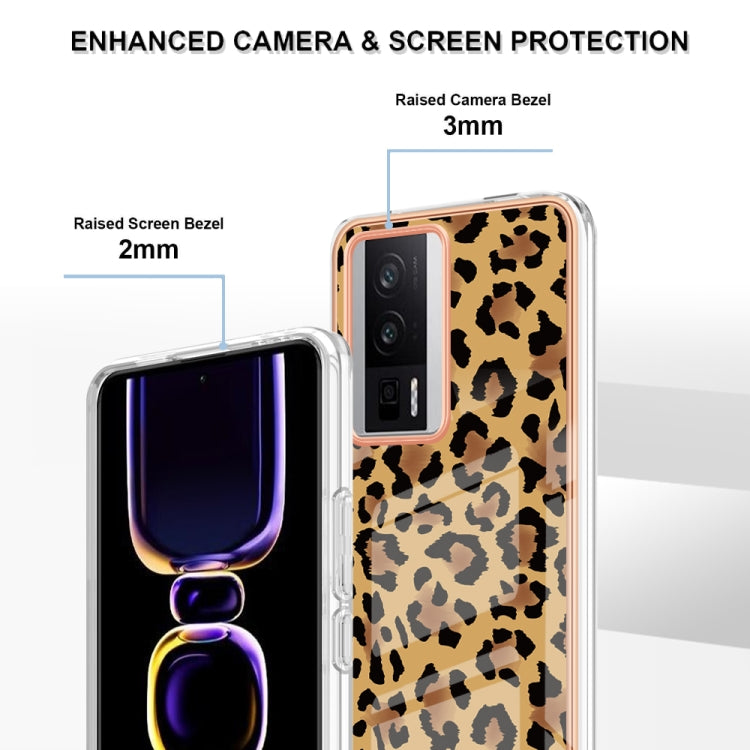 For Xiaomi Poco F5 Pro 5G / Redmi K60 Electroplating Marble Dual-side IMD Phone Case(Leopard Print) by buy2fix