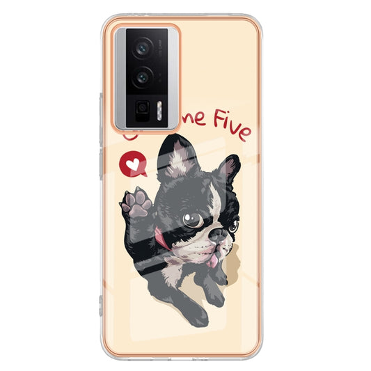 For Xiaomi Poco F5 Pro 5G / Redmi K60 Electroplating Marble Dual-side IMD Phone Case(Lucky Dog) by buy2fix
