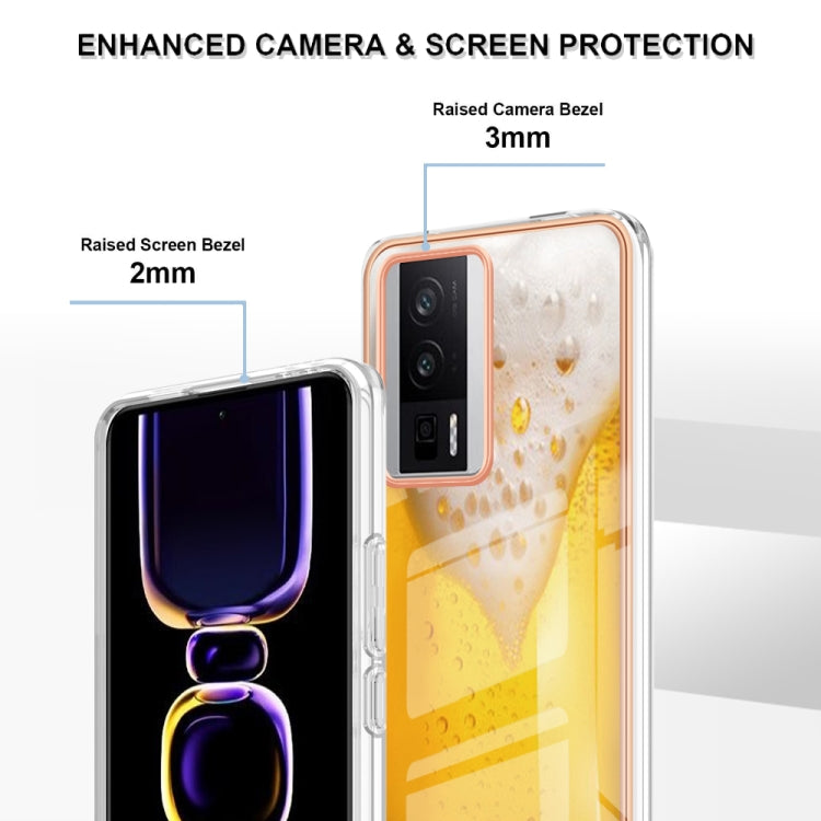 For Xiaomi Poco F5 Pro 5G / Redmi K60 Electroplating Marble Dual-side IMD Phone Case(Draft Beer) by buy2fix