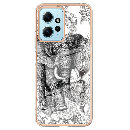 For Xiaomi Redmi Note 12 4G Electroplating Marble Dual-side IMD Phone Case(Totem Elephant) by buy2fix