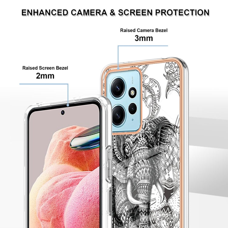 For Xiaomi Redmi Note 12 4G Electroplating Marble Dual-side IMD Phone Case(Totem Elephant) by buy2fix