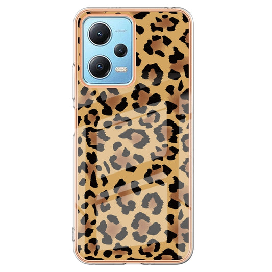 For Xiaomi Redmi Note 12 5G Global Electroplating Marble Dual-side IMD Phone Case(Leopard Print) by buy2fix