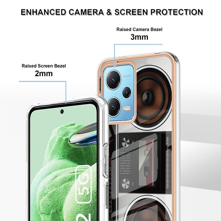 For Xiaomi Redmi Note 12 5G Global Electroplating Marble Dual-side IMD Phone Case(Retro Radio) by buy2fix