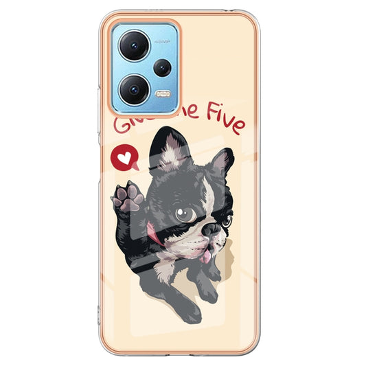 For Xiaomi Redmi Note 12 5G Global Electroplating Marble Dual-side IMD Phone Case(Lucky Dog) by buy2fix