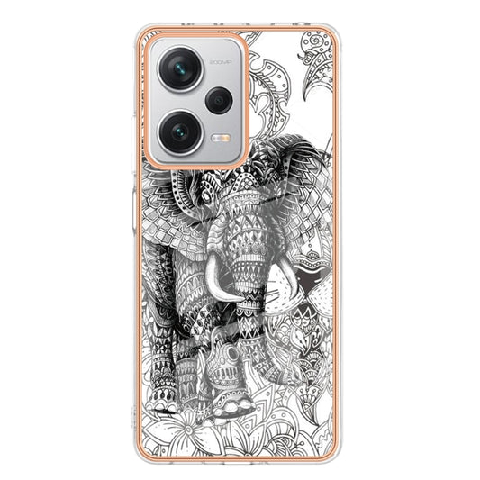 For Xiaomi Redmi Note 12 Pro+ Global Electroplating Marble Dual-side IMD Phone Case(Totem Elephant) by buy2fix