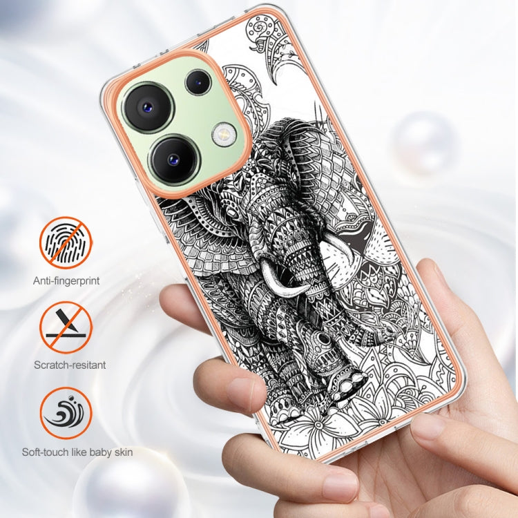 For Xiaomi Redmi Note 13 4G Global Electroplating Marble Dual-side IMD Phone Case(Totem Elephant) by buy2fix