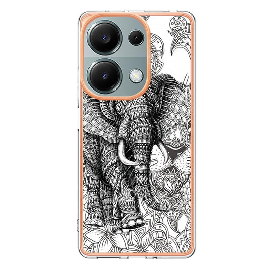 For Xiaomi Redmi Note 13 Pro 4G/Poco M6 Pro 4G Electroplating Marble Dual-side IMD Phone Case(Totem Elephant) by buy2fix