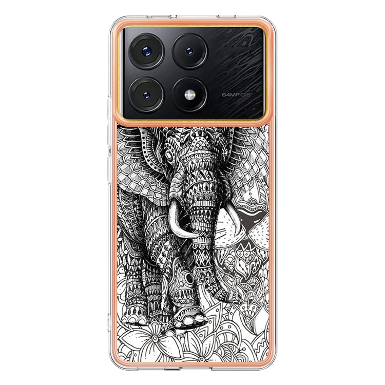 For Xiaomi Poco X6 Pro / Redmi K70E Electroplating Marble Dual-side IMD Phone Case(Totem Elephant) - Xiaomi Cases by buy2fix | Online Shopping UK | buy2fix