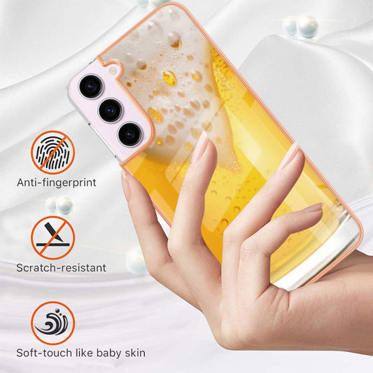 For Samsung Galaxy S22 5G Electroplating Marble Dual-side IMD Phone Case(Draft Beer) by buy2fix