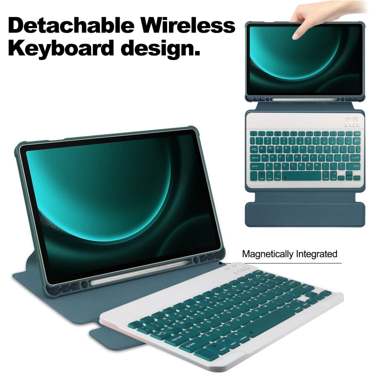 For Samsung Galaxy Tab S9 FE+ / S10+ 360 Rotation Transparent Smart Leather Case with Keyboard(Dark Green) - Galaxy Tab S9 FE+ by buy2fix | Online Shopping UK | buy2fix