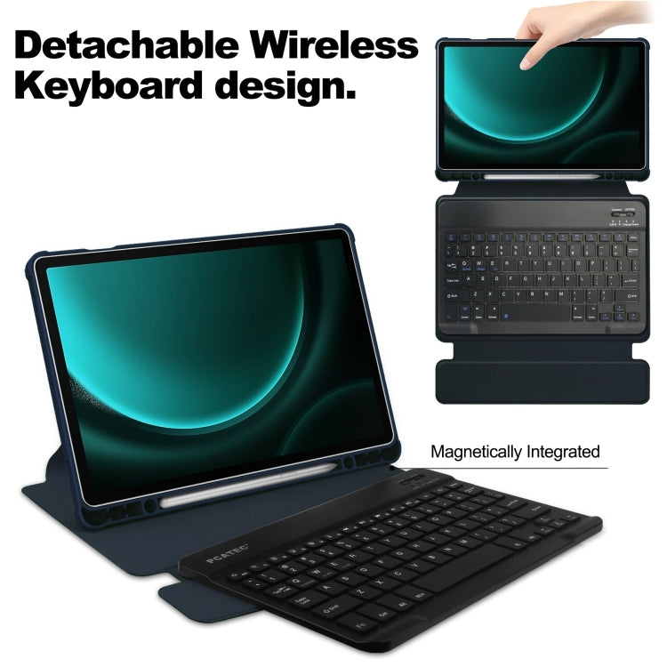 For Samsung Galaxy Tab S9 FE+ / S10+ 360 Rotation Transparent Smart Leather Case with Keyboard(Dark Blue) - Galaxy Tab S9 FE+ by buy2fix | Online Shopping UK | buy2fix