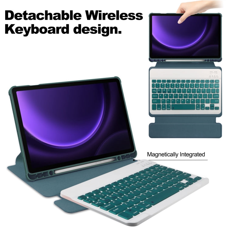For Samsung Galaxy Tab S9 FE / S10 FE 360 Rotation Transparent Smart Leather Case with Keyboard(Dark Green) - Galaxy Tab S9 FE by buy2fix | Online Shopping UK | buy2fix