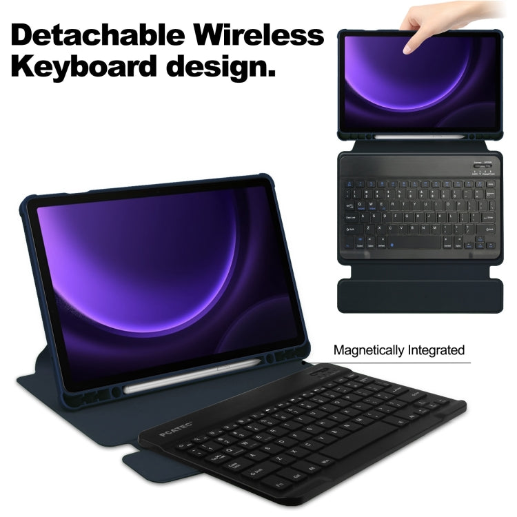 For Samsung Galaxy Tab S9 FE / S10 FE 360 Rotation Transparent Smart Leather Case with Keyboard(Dark Blue) - Galaxy Tab S9 FE by buy2fix | Online Shopping UK | buy2fix