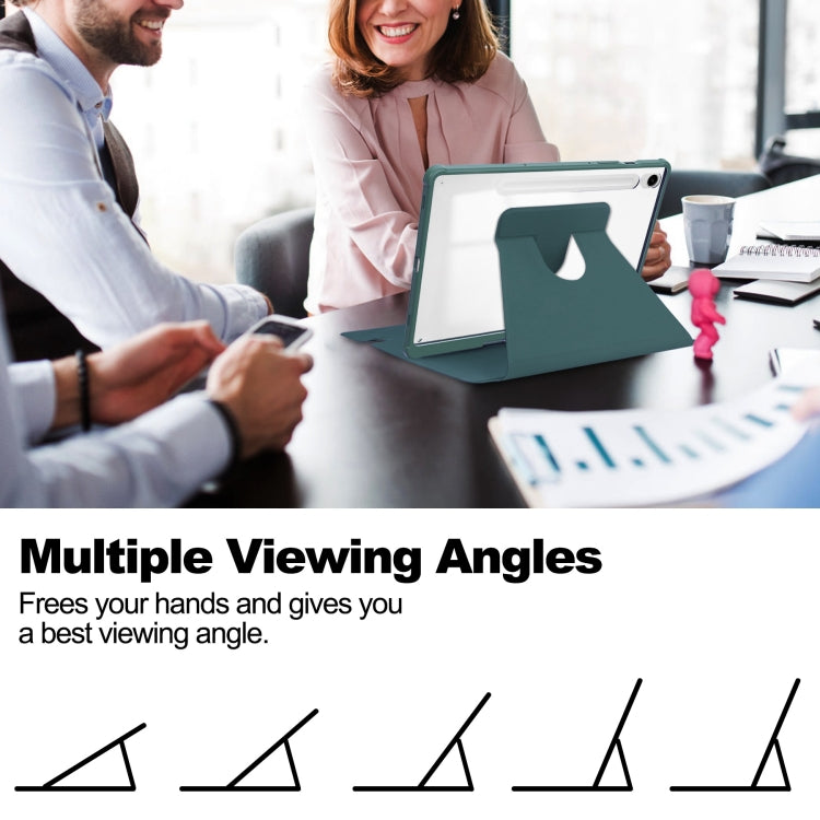 For Samsung Galaxy Tab A9+ 360 Rotation Transparent Smart Leather Case with Keyboard(Dark Green) by buy2fix