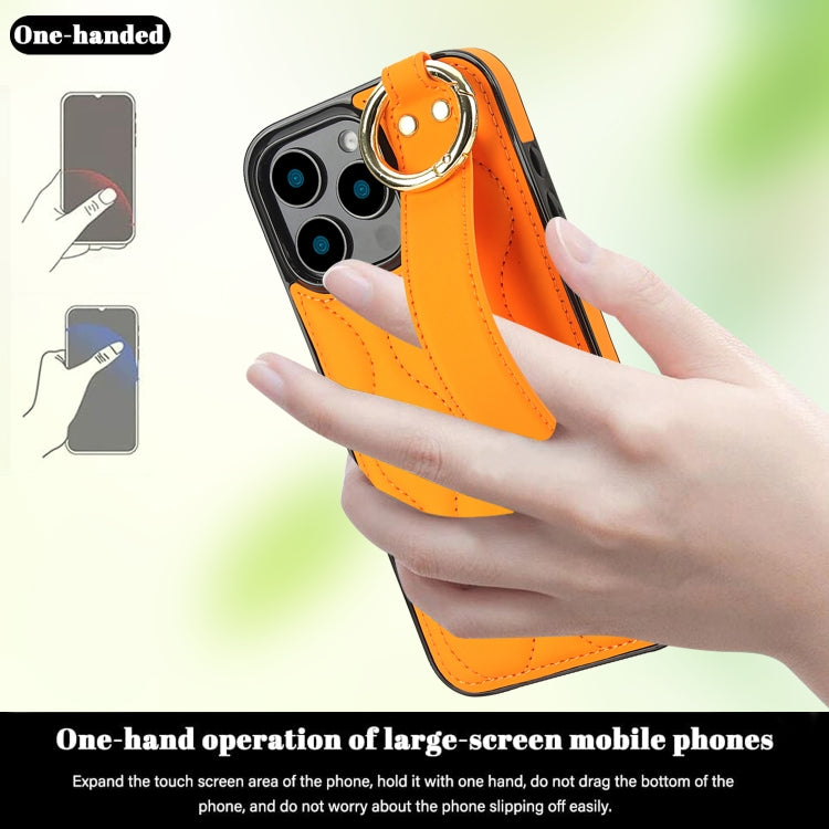 For iPhone 16 Pro Non-slip Full Coverage Ring PU Phone Case with Wristband(Orange) by buy2fix