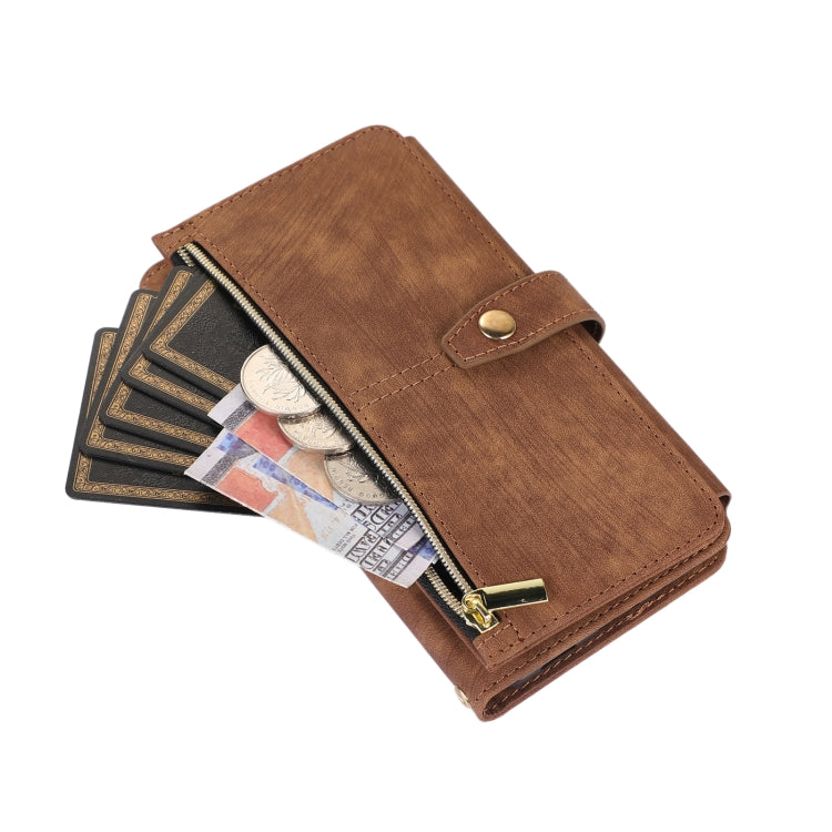 For Google Pixel 6a Dream 9-Card Wallet Zipper Bag Leather Phone Case(Brown) by buy2fix