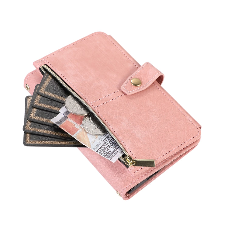 For Google Pixel Fold Dream 9-Card Wallet Zipper Bag Leather Phone Case(Pink) by buy2fix