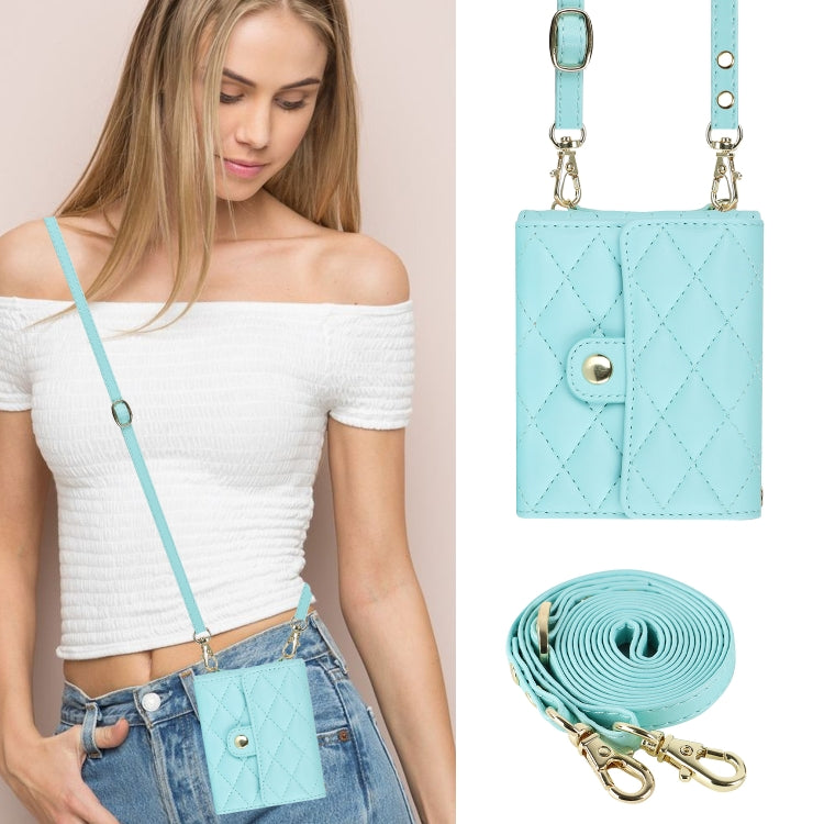 For Huawei P50 Pocket Rhombic Texture Card Bag PU Phone Case with Long Lanyard(Rose Gold) - Huawei Cases by buy2fix | Online Shopping UK | buy2fix