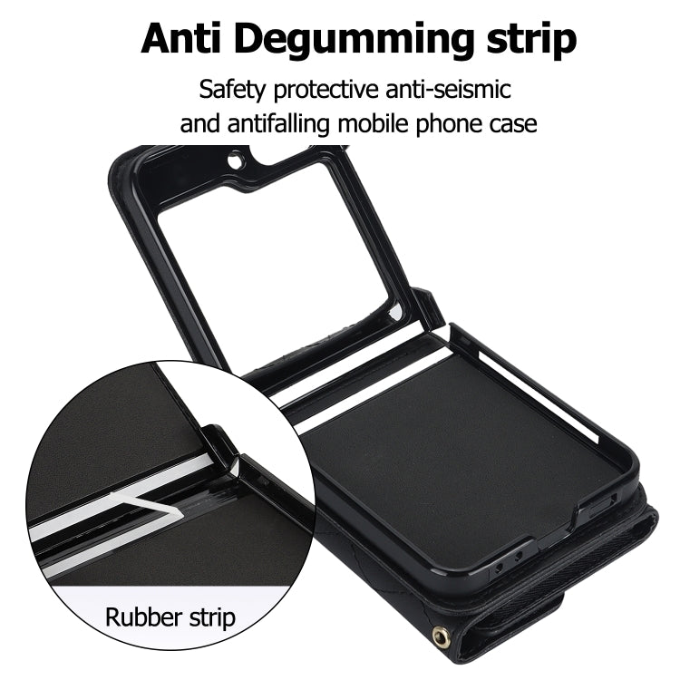 For Samsung Galaxy Z Flip6 Rhombic Texture Card Bag PU Phone Case with Long Lanyard(Black) - Galaxy Z Flip6 5G Cases by buy2fix | Online Shopping UK | buy2fix