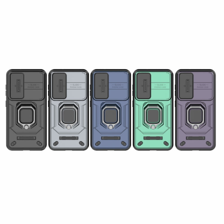 For Samsung Galaxy S23 5G Sliding Camshield TPU + PC Shockproof Phone Case with Holder(Green) by buy2fix
