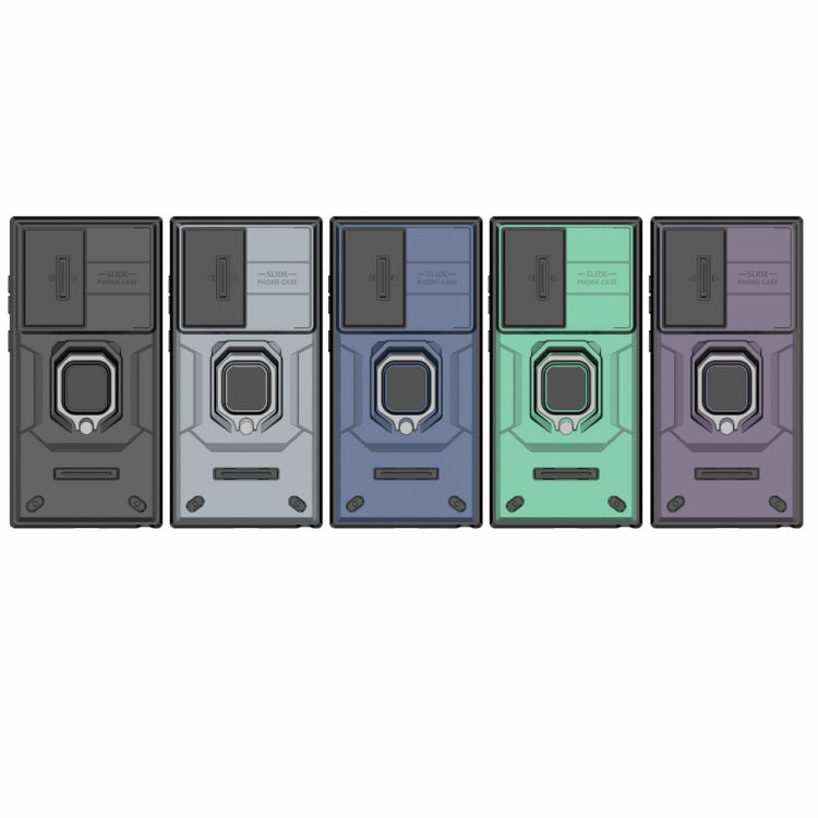 For Samsung Galaxy S23 Ultra 5G Sliding Camshield TPU + PC Shockproof Phone Case with Holder(Grey) by buy2fix