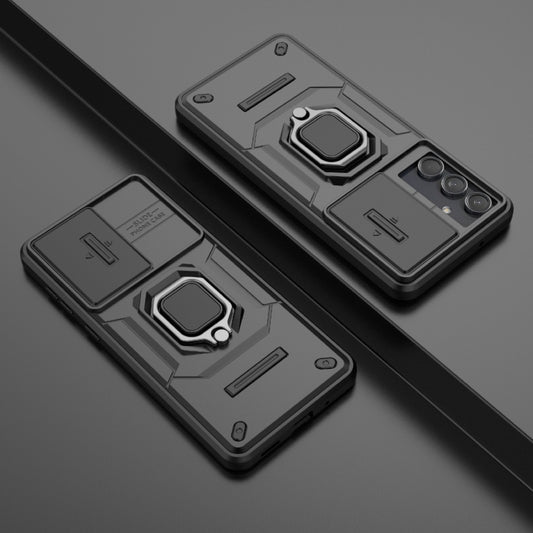 For Samsung Galaxy M55 5G Sliding Camshield TPU + PC Shockproof Phone Case with Holder(Black) by buy2fix