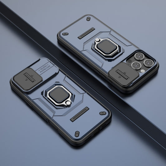 For iPhone 16 Pro Max Sliding Camshield TPU + PC Shockproof Phone Case with Holder(Blue) by buy2fix