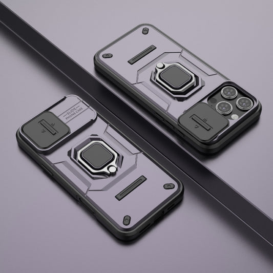 For iPhone 16 Pro Max Sliding Camshield TPU + PC Shockproof Phone Case with Holder(Purple) by buy2fix