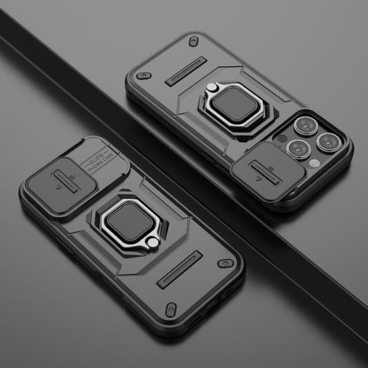 For iPhone 16 Pro Sliding Camshield TPU + PC Shockproof Phone Case with Holder(Black) by buy2fix