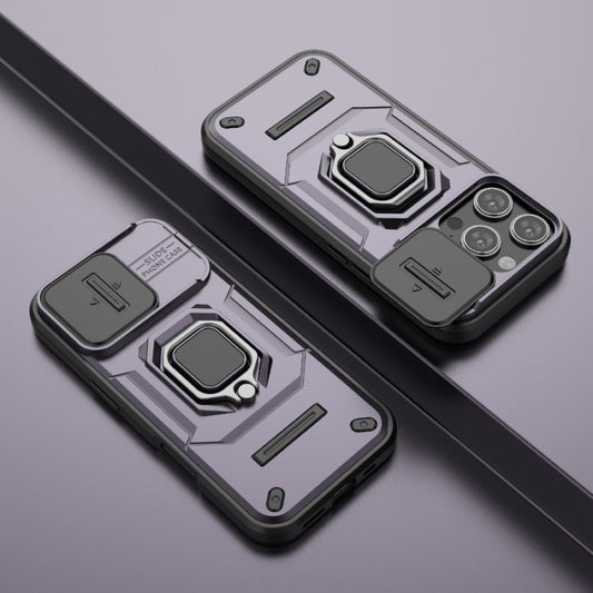 For iPhone 16 Pro Sliding Camshield TPU + PC Shockproof Phone Case with Holder(Purple) by buy2fix