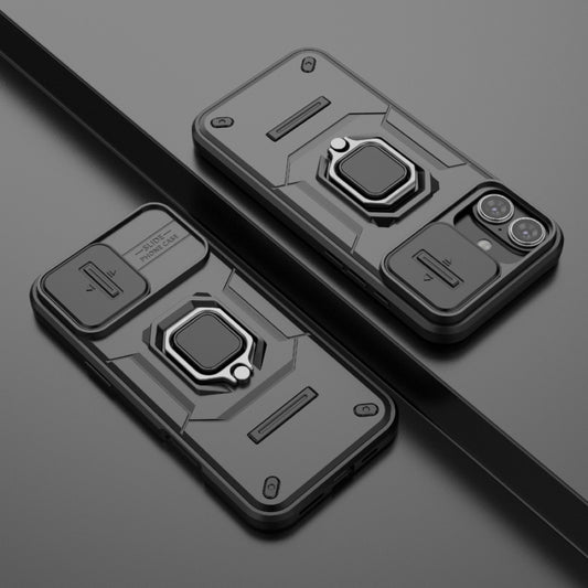 For iPhone 16 Plus Sliding Camshield TPU + PC Shockproof Phone Case with Holder(Black) by buy2fix