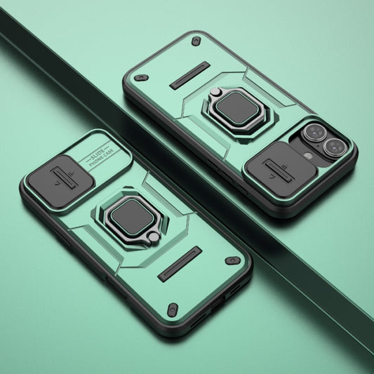 For iPhone 16 Plus Sliding Camshield TPU + PC Shockproof Phone Case with Holder(Green) by buy2fix