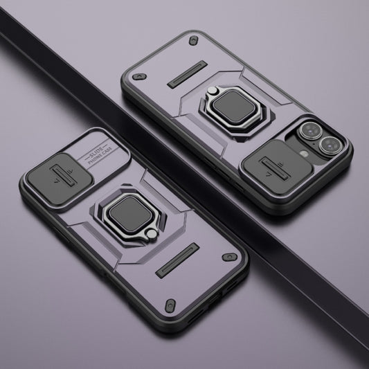 For iPhone 16 Plus Sliding Camshield TPU + PC Shockproof Phone Case with Holder(Purple) by buy2fix